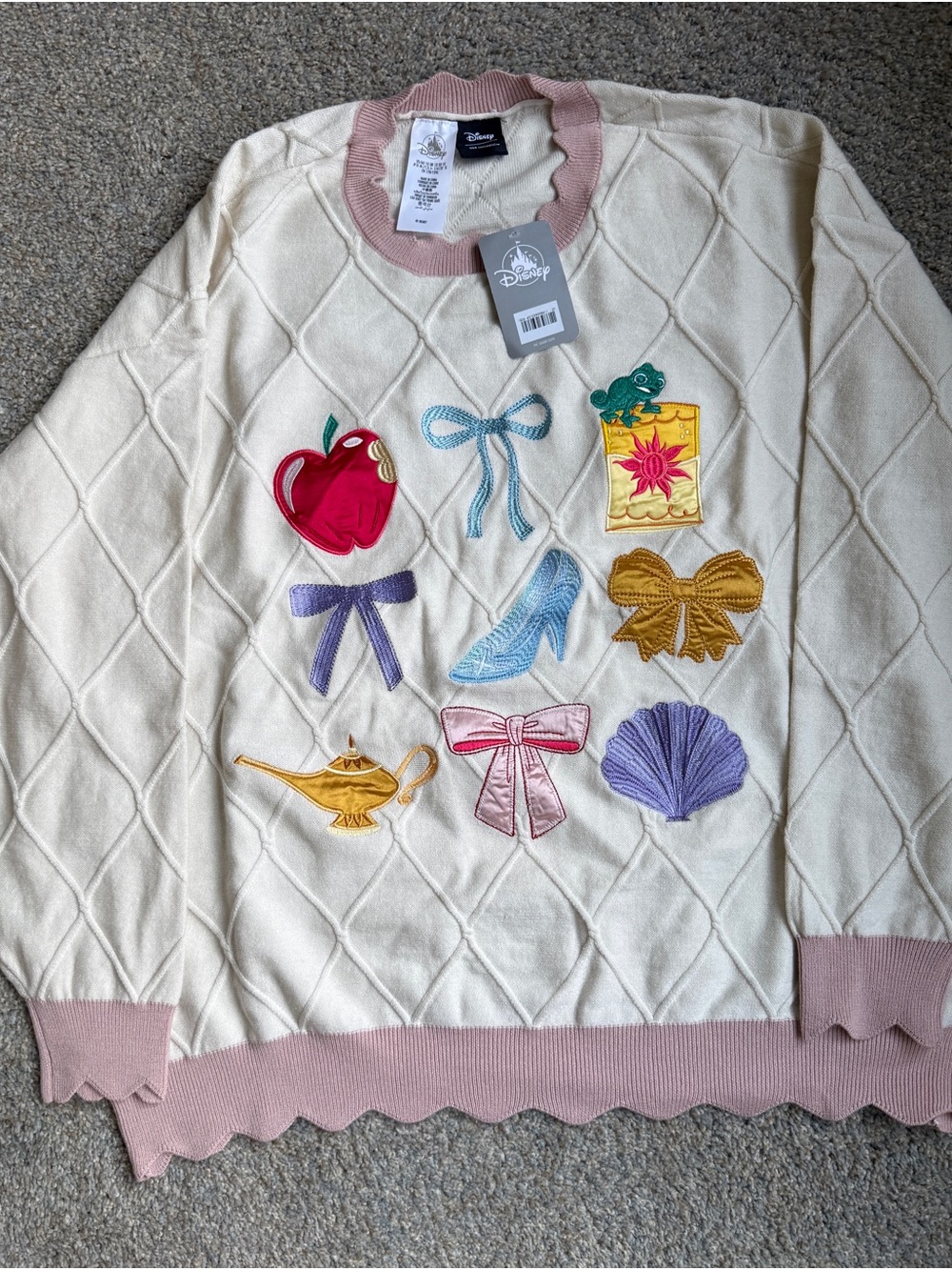 Disney Cream & Pink Embroidered Princess icons Sweater size 1x by her universe